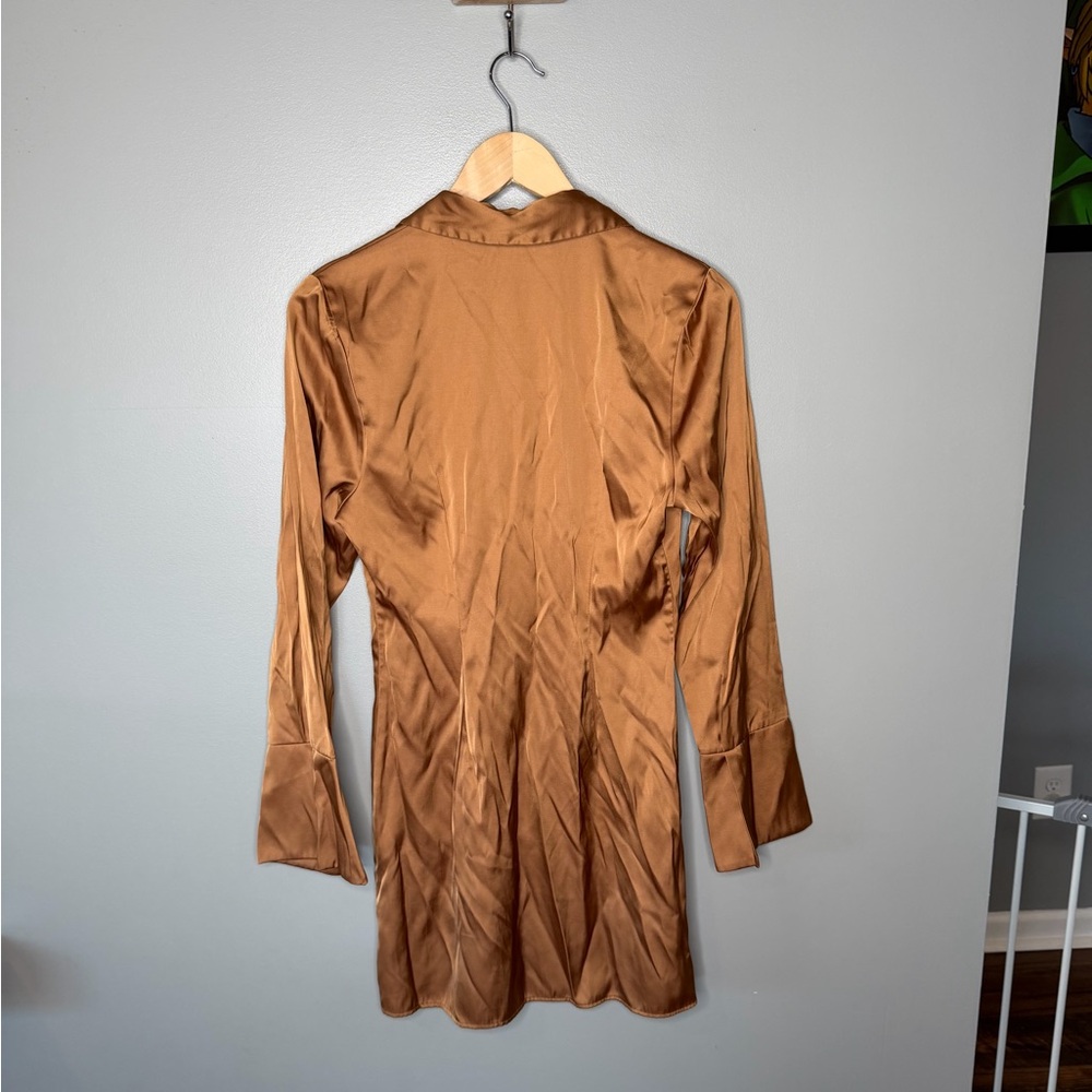 Abercrombie & Fitch Satin Mini Shirt Dress - Copper - Picture 3 of 9